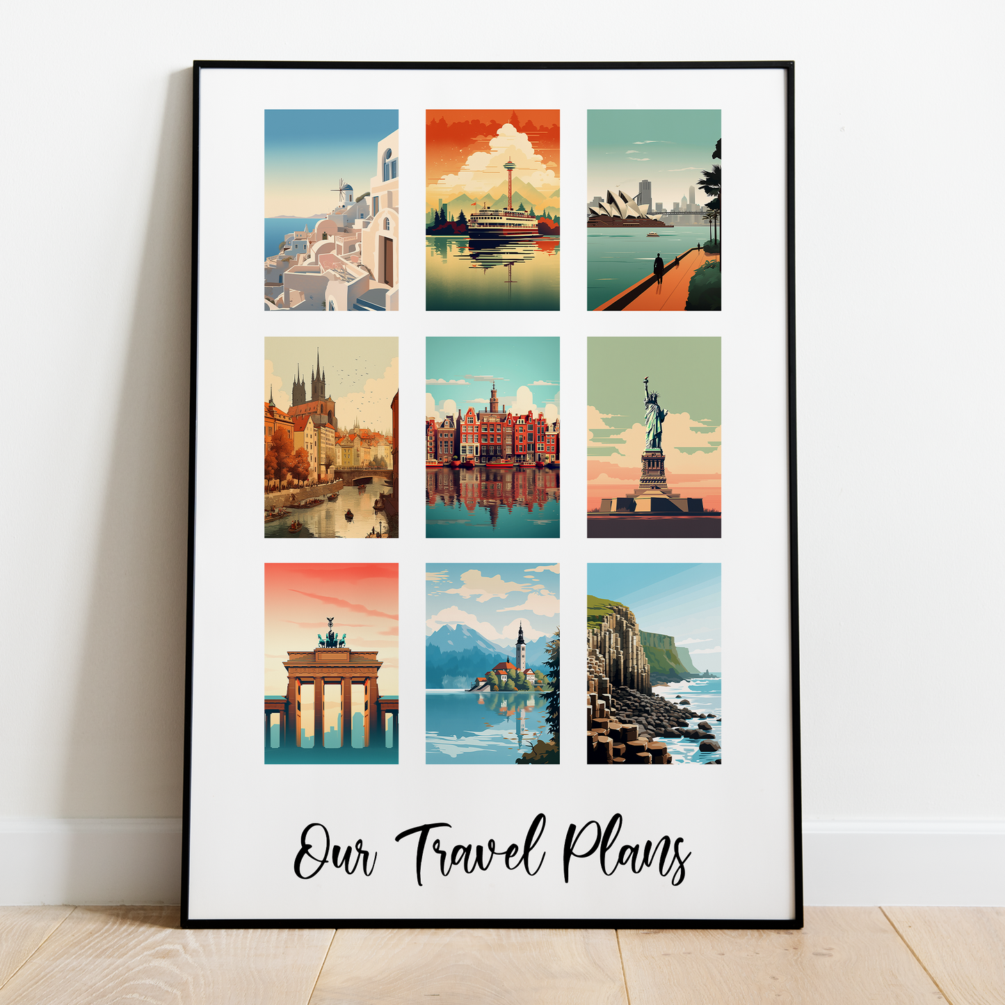 Custom Travel Memories Print | Personalised Holiday Destinations | Retro Travel Poster | Paper Anniversary Gifts | Memorable Cities & Places