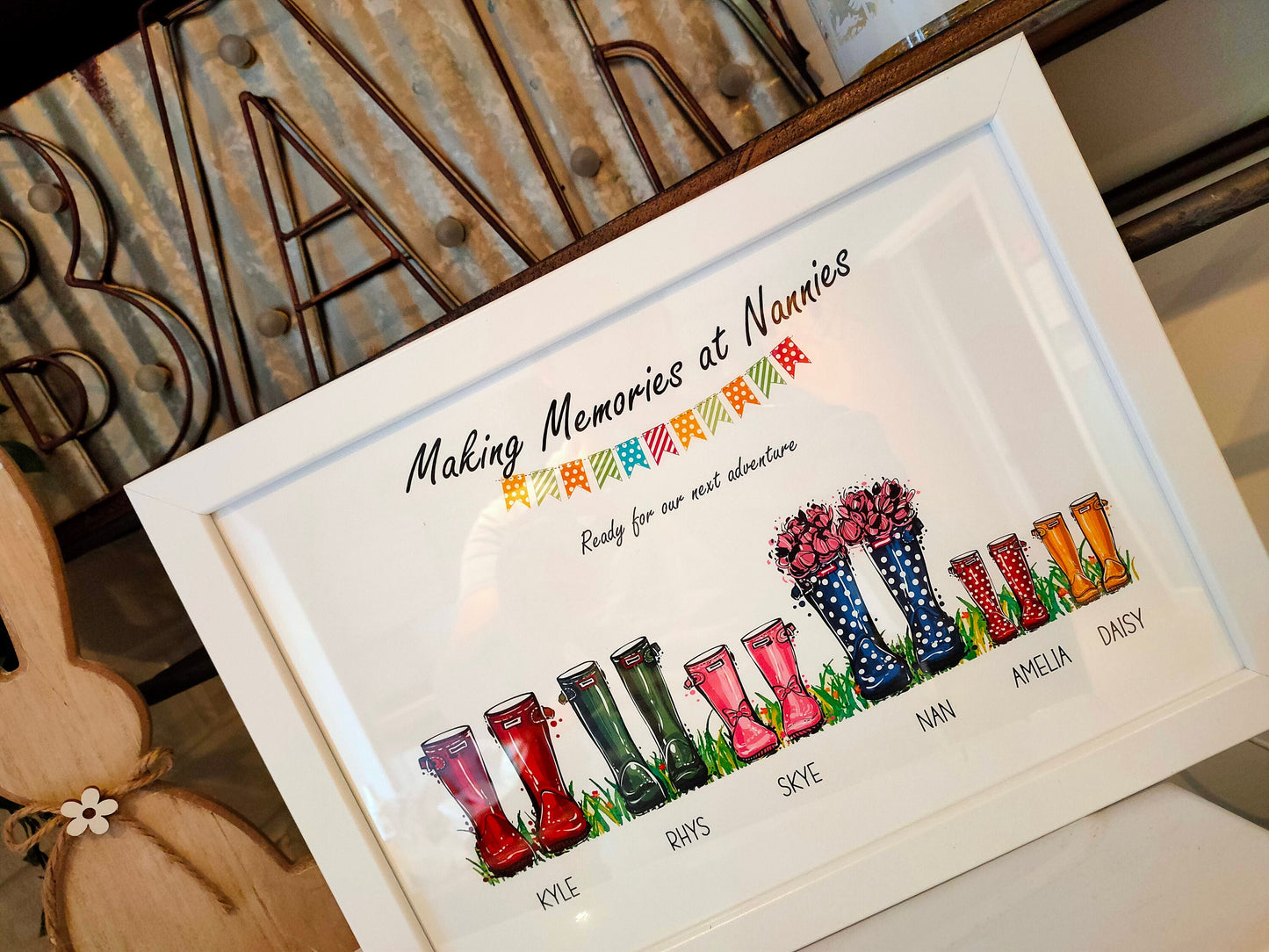 Personalised Family Welly Print | Framed Family Wellies Print | Custom Family Portrait | Paper Anniversary Gifts | Family Shoes Print