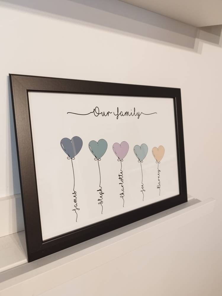 Personalised Family Balloon Print | Our Family Portrait Print | Digital Family Home Wall Art | Family Gifts for Mothers