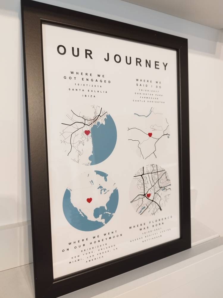 Personalised Journey Map Print | Custom Paper Anniversary Poster | Wedding Map Prints | Our First Date Digital Print | Gifts for Couples