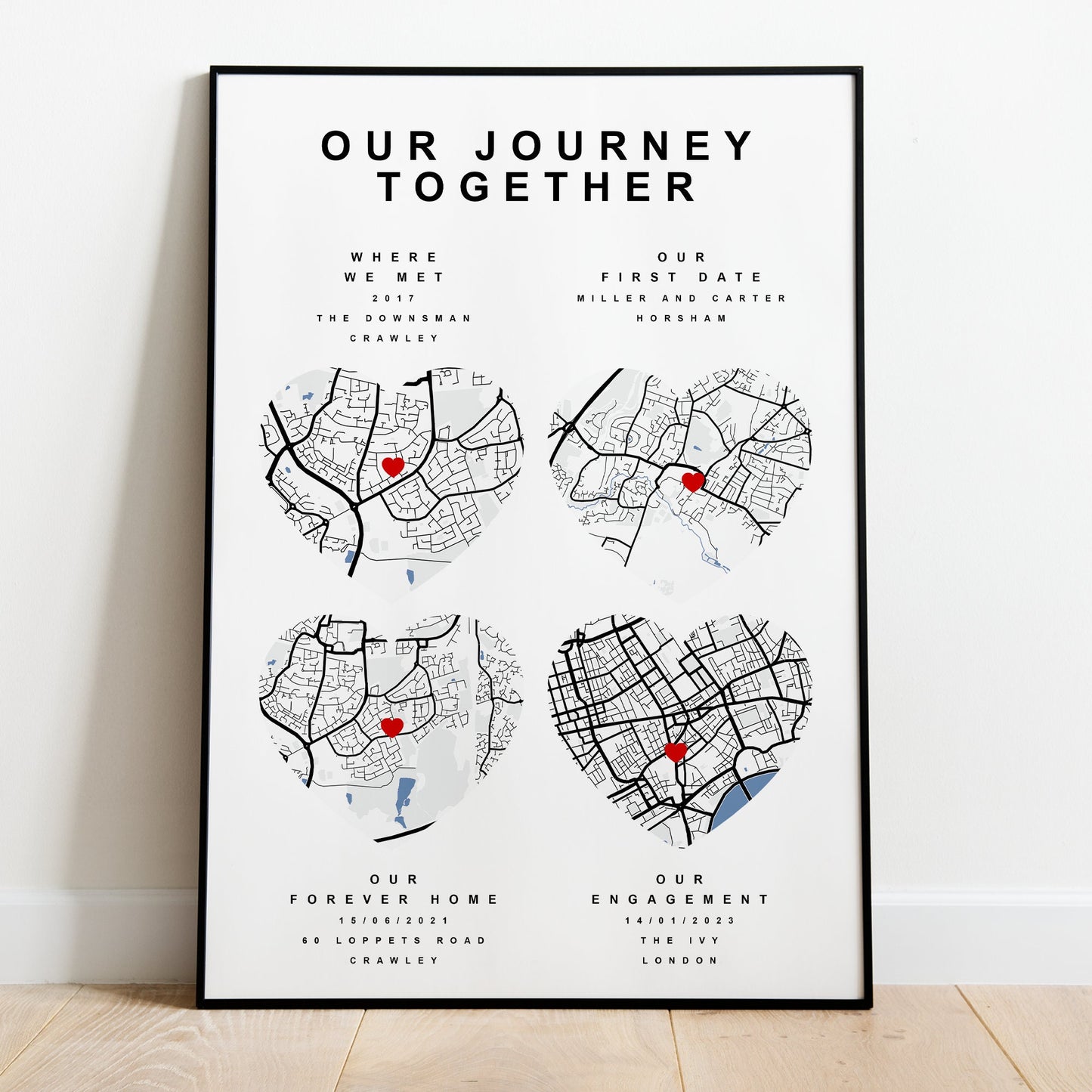 Personalised Journey Map Print | Custom Paper Anniversary Poster | Wedding Map Prints | Our First Date Digital Print | Gifts for Couples