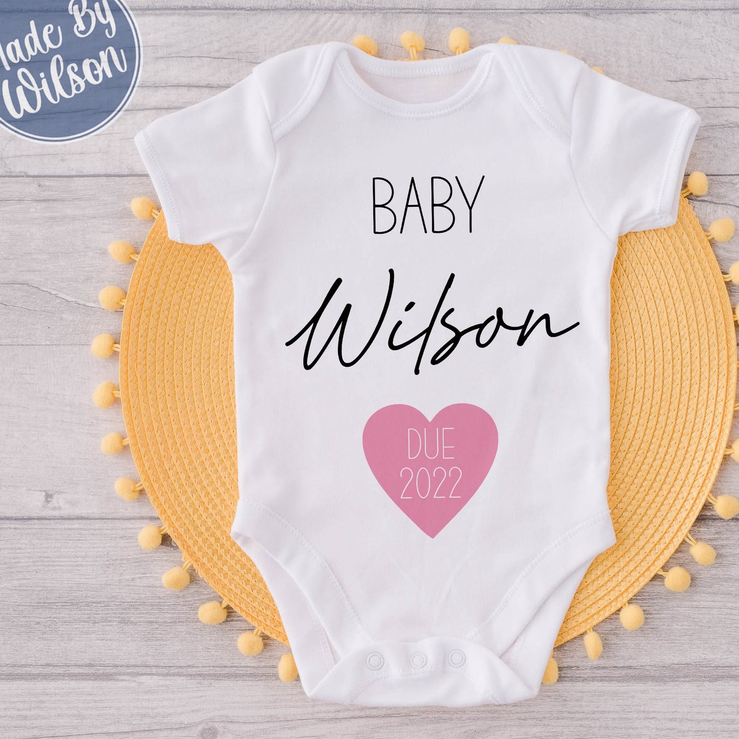 Personalised Last Name Babygrow | Baby Pregnancy Announcement Bodysuit | Baby Due Date Reveal Bodysuit | Last Name Baby-grow | New Baby Gift