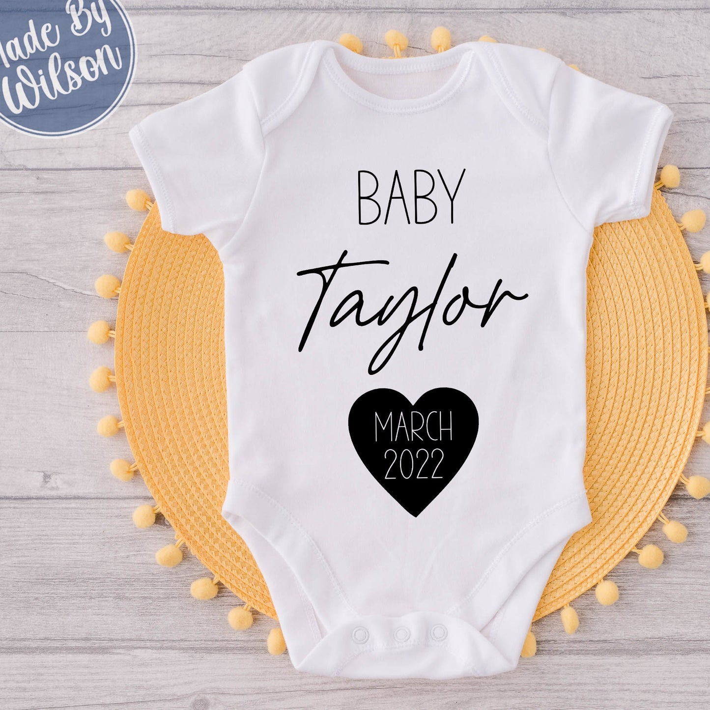 Personalised Last Name Babygrow | Baby Pregnancy Announcement Bodysuit | Baby Due Date Reveal Bodysuit | Last Name Baby-grow | New Baby Gift
