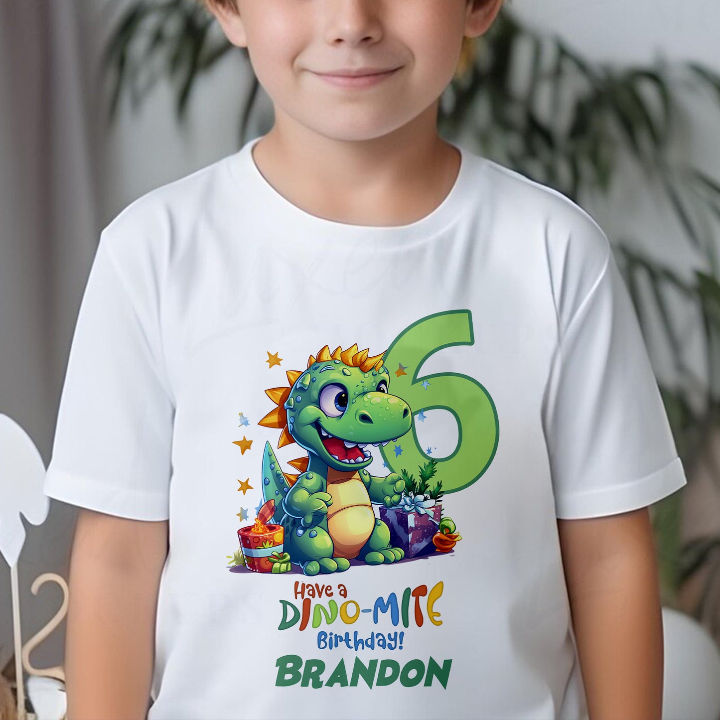 Personalised Dinosaur Birthday T-Shirt | Any Name Any Age | Colourful Dinosaurs | Custom Dinosaur Birthday Gifts for Children