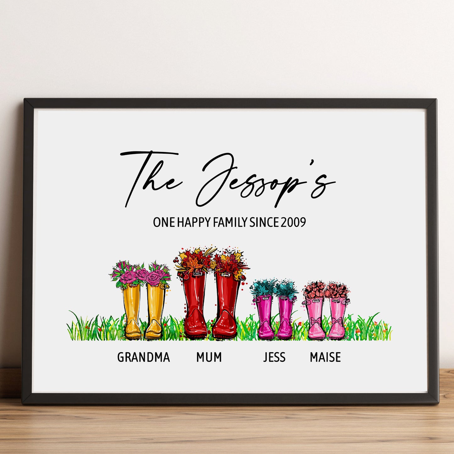 Framed Wellie Boot Print, Custom Welly Boots Print for Family, Mummy, Gift for Mum, Personalized Family Print, A Special Mum, Mothers Day