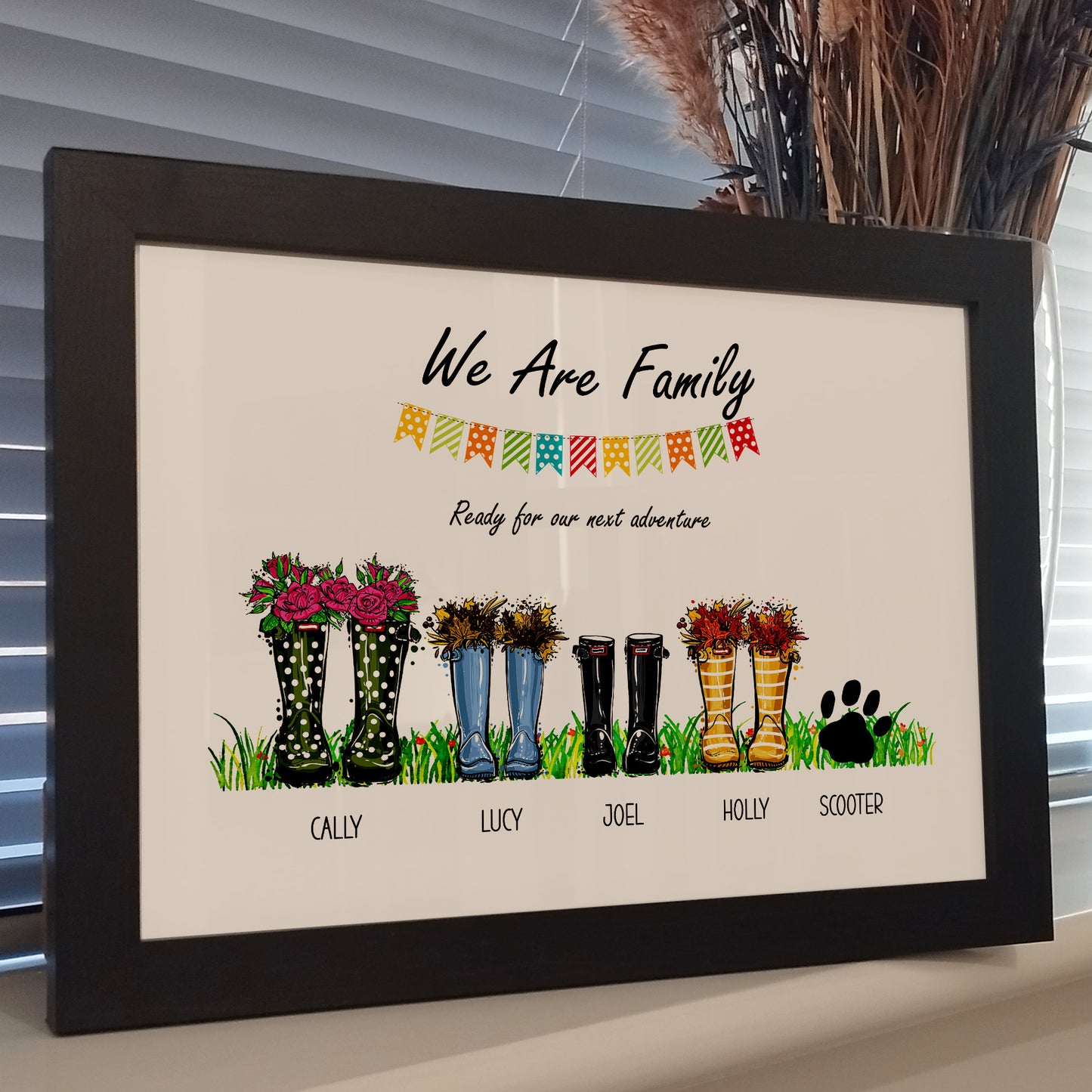 Personalised Family Welly Print | Framed Family Wellies Print | Custom Family Portrait | Paper Anniversary Gifts | Family Shoes Print