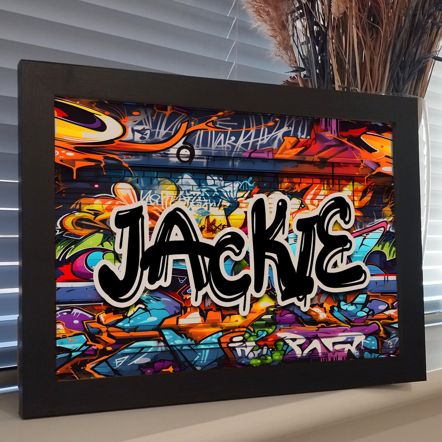 Personalised Name Graffiti Wall Art Print, Colourful Kids Room Decor, Boys Girls Childrens Bedroom Framed Print, Urban Street Art