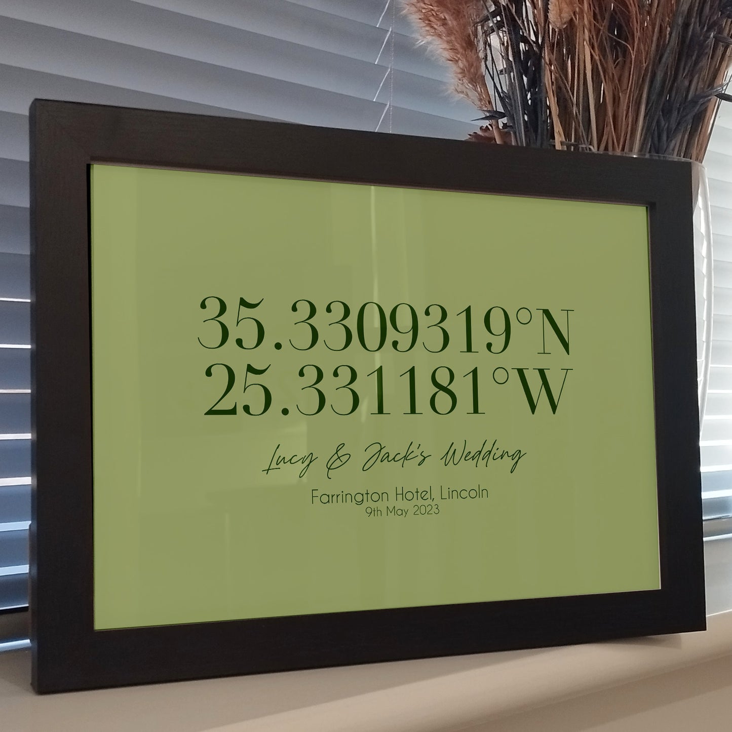 Framed Wedding Location Prints, Custom Coordinates Print, Latitude Longitude, Wedding Gift, Personalised Gift for Couple, Memorable Location