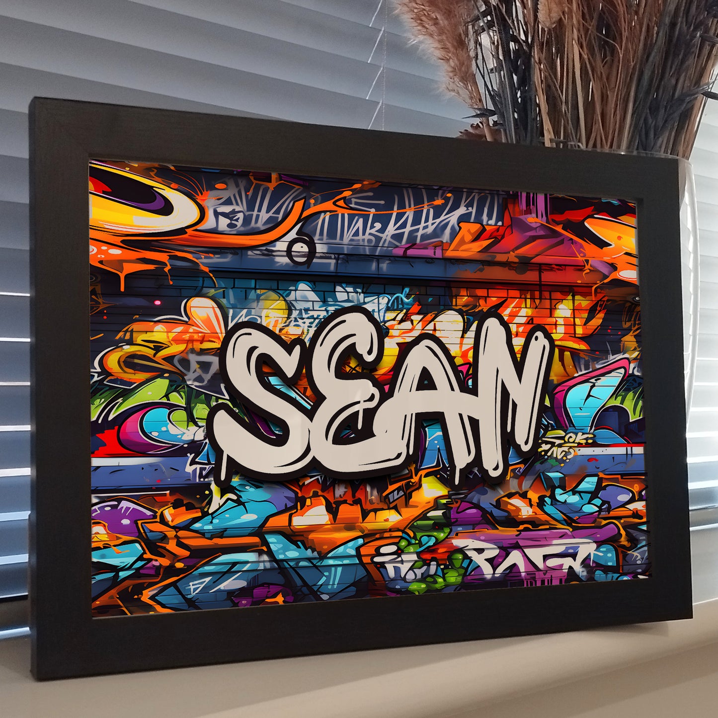 Personalised Name Graffiti Wall Art Print, Colourful Kids Room Decor, Boys Girls Childrens Bedroom Framed Print, Urban Street Art