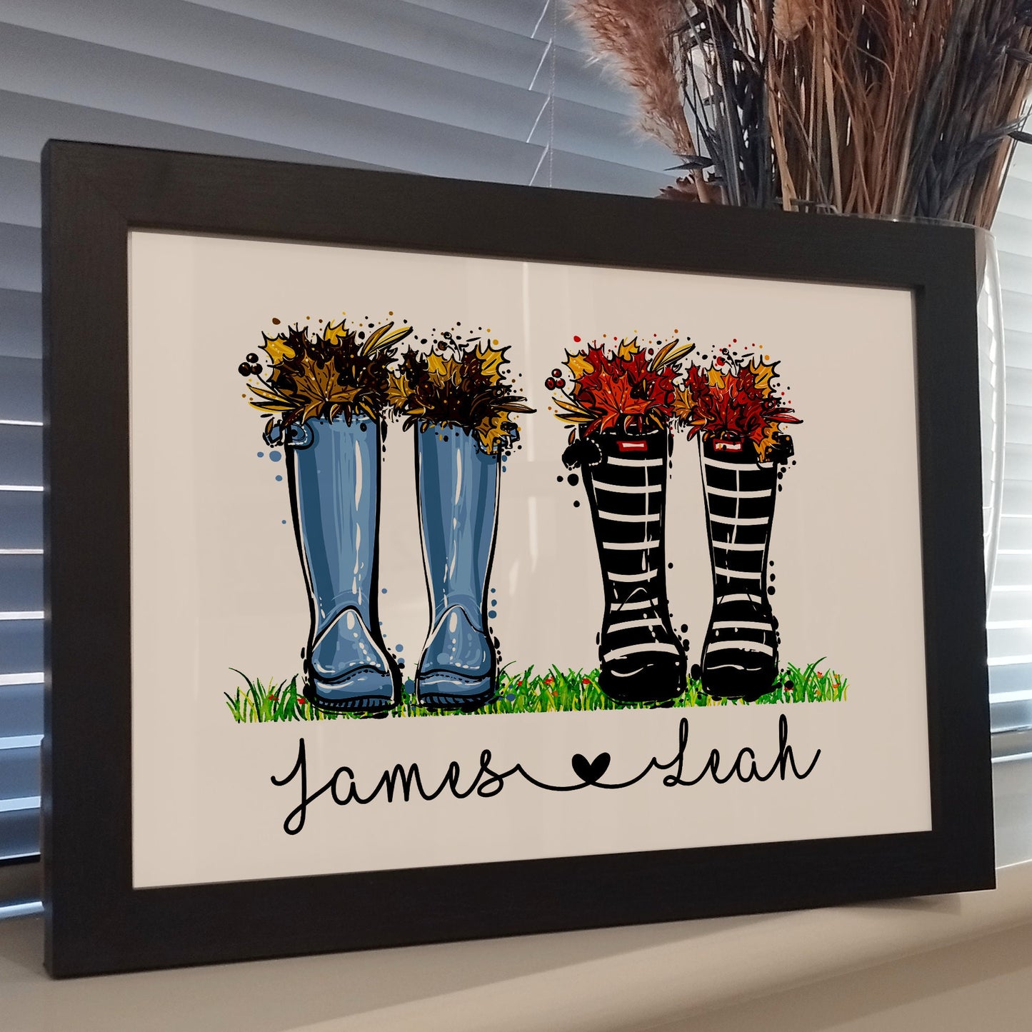 Personalised Wellies Print | Custom Family Shoes Print | Unique Welly Boot Print | Paper Anniversary | Romantic Gifts for Her