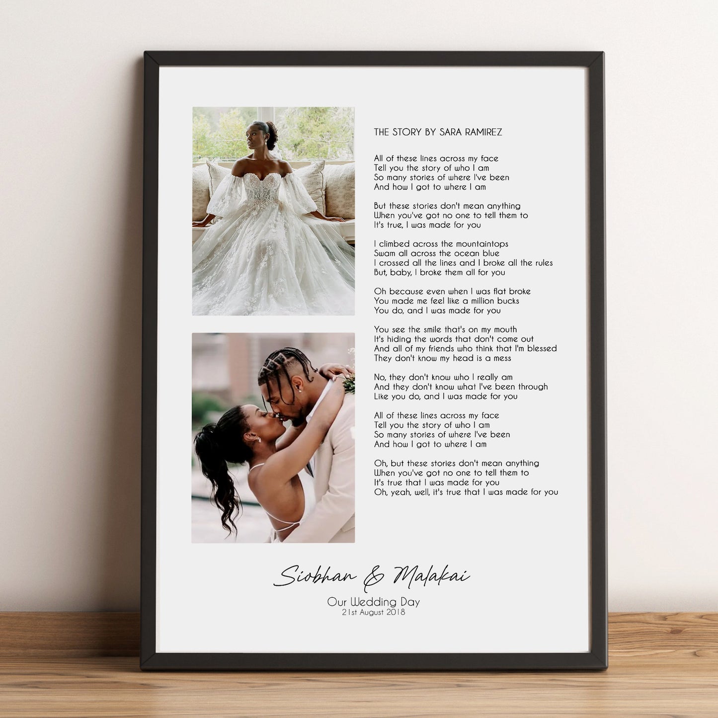 Personalised Wedding Song Lyric Print, Custom Anniversary Song Lyrics Print, Wedding Gifts for Couples, First Dance Song Print