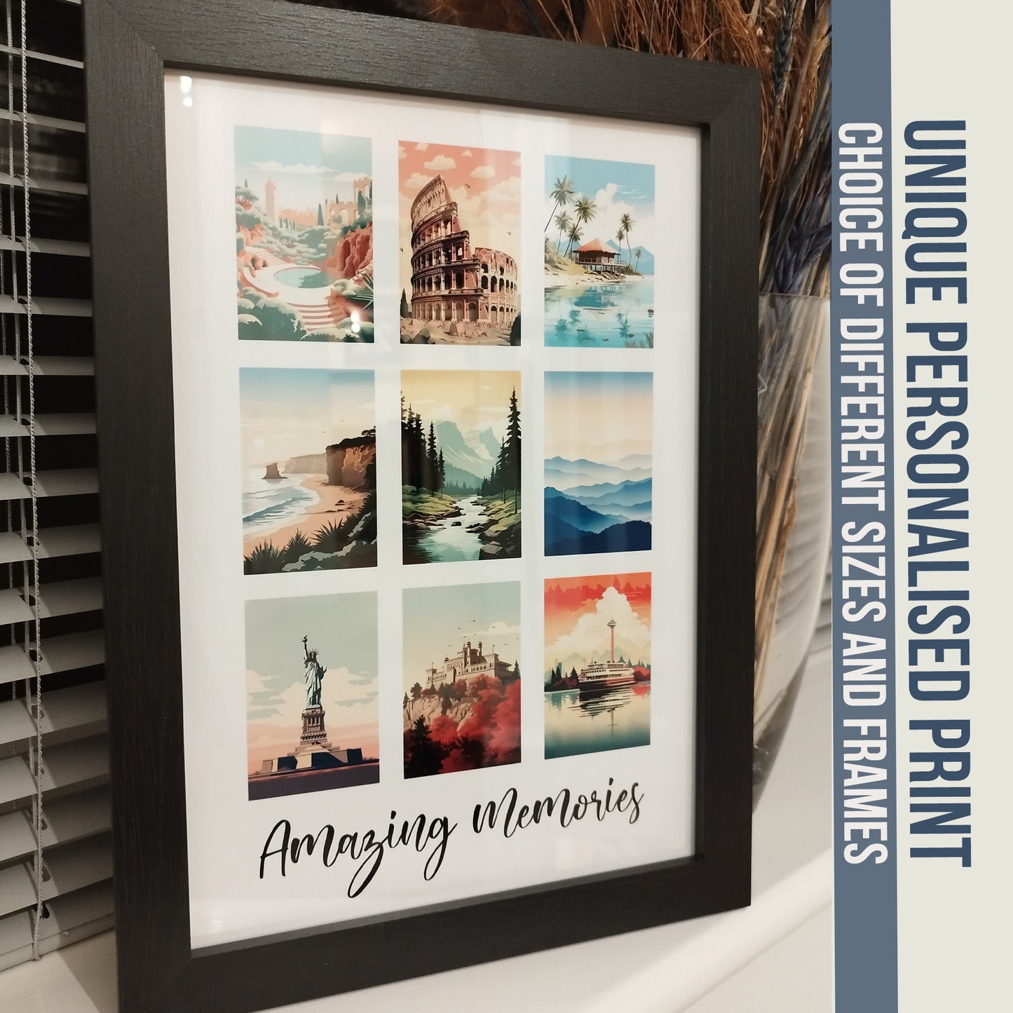 Custom Travel Memories Print | Personalised Holiday Destinations | Retro Travel Poster | Paper Anniversary Gifts | Memorable Cities & Places