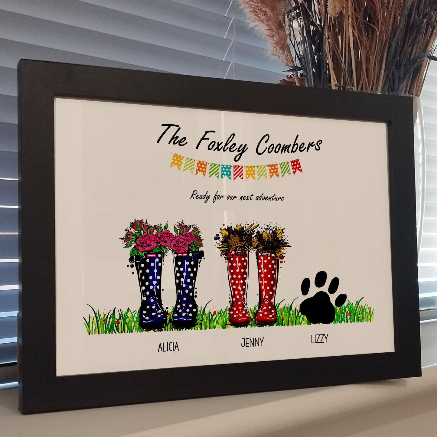 Personalised Family Welly Print | Framed Family Wellies Print | Custom Family Portrait | Paper Anniversary Gifts | Family Shoes Print