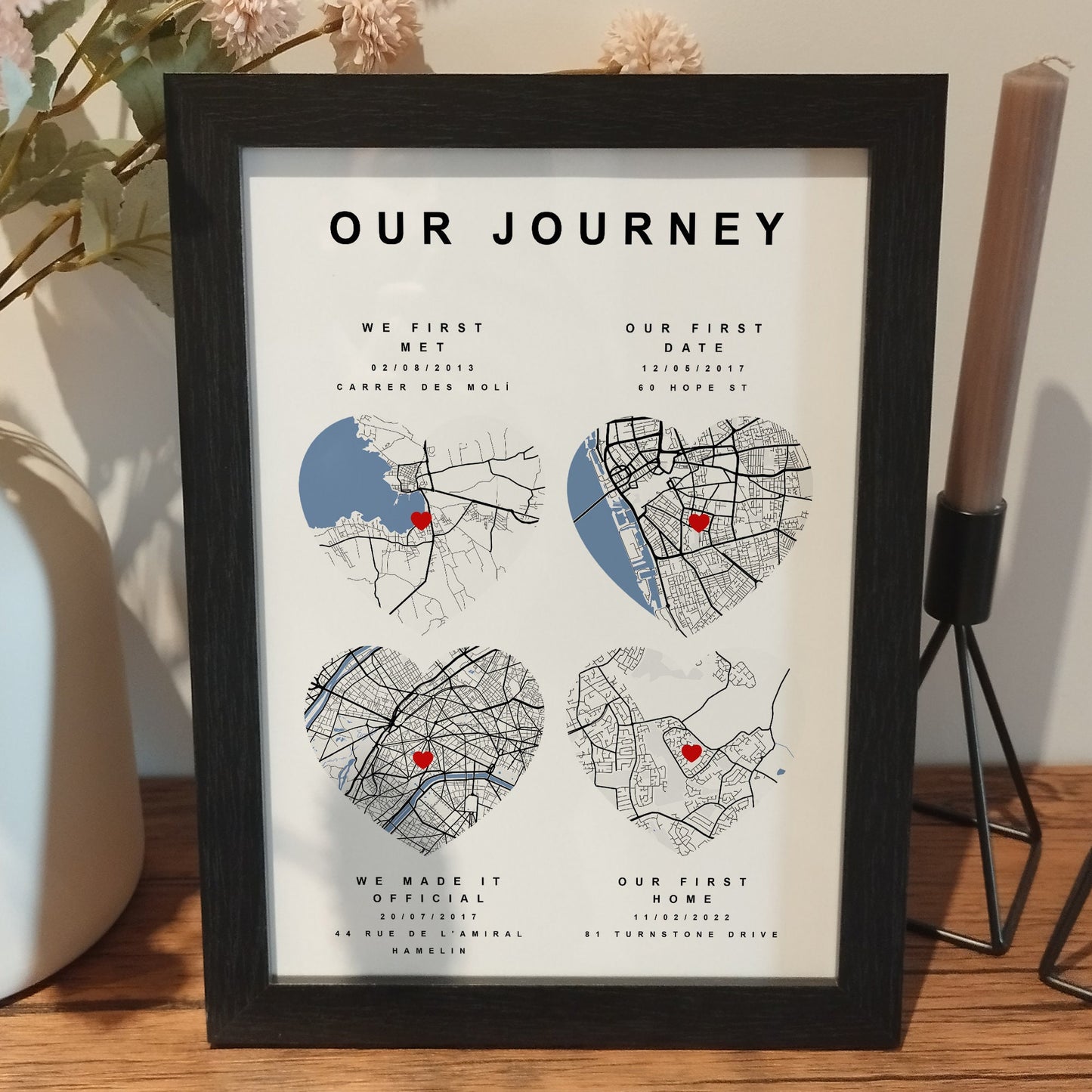 Personalised Journey Map Print | Custom Paper Anniversary Poster | Wedding Map Prints | Our First Date Digital Print | Gifts for Couples