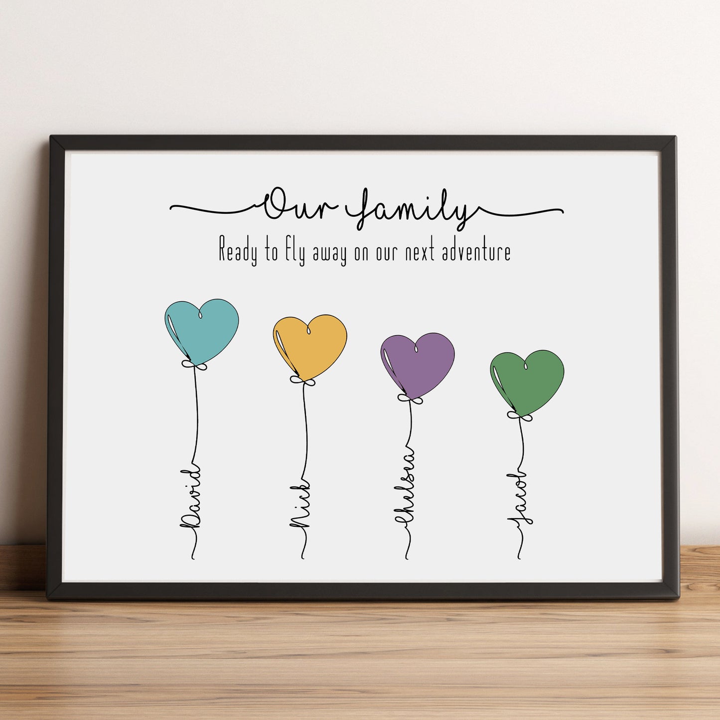 Personalised Family Balloon Print | Our Family Portrait Print | Digital Family Home Wall Art | Family Gifts for Mothers