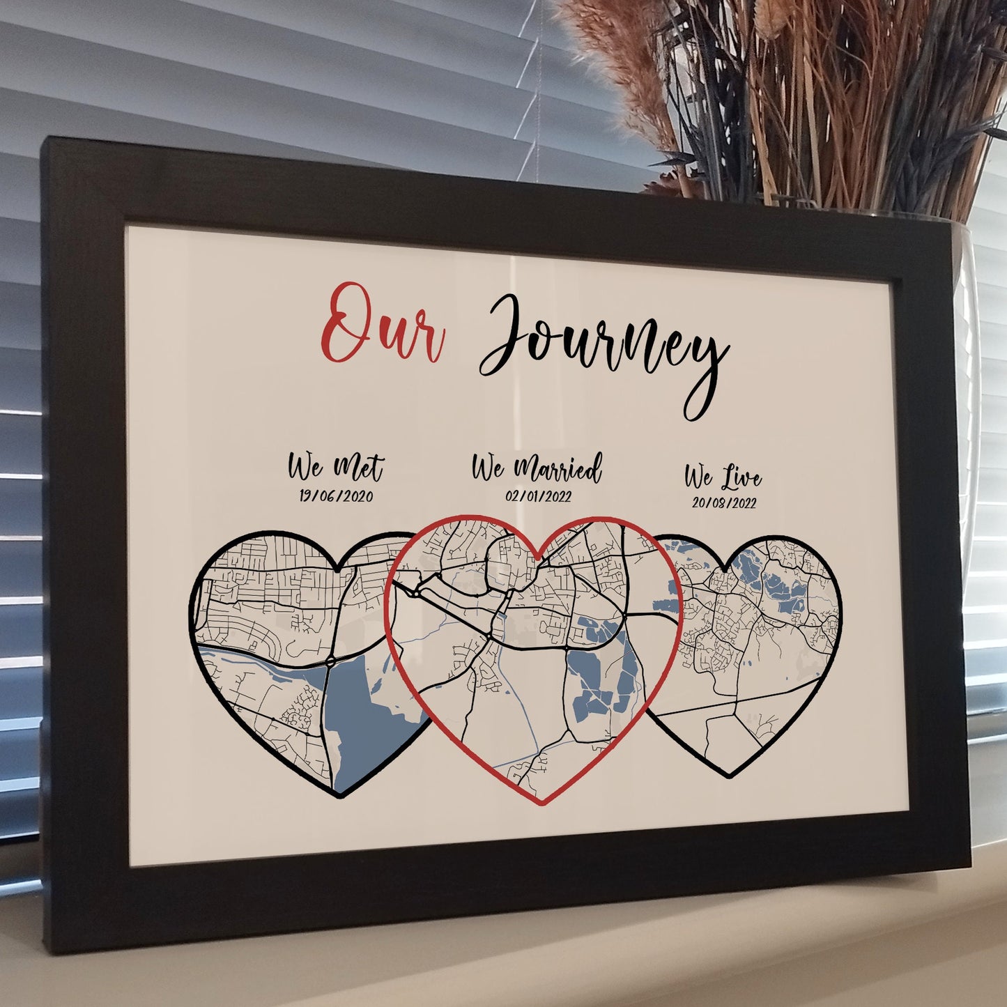 Custom Couples Map Print, Personalised Journey Map Print, Anniversary Gifts for Her Him, Wedding Anniversary Print, Memorable Map Locations
