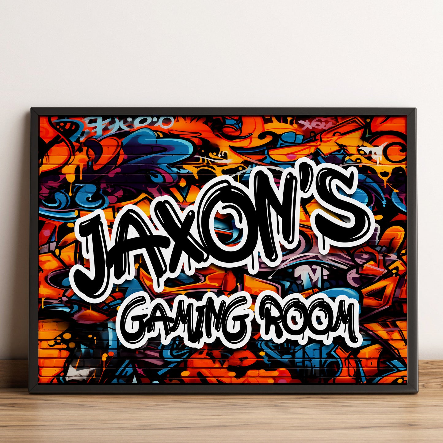 Personalised Name Graffiti Wall Art Print, Colourful Kids Room Decor, Boys Girls Childrens Bedroom Framed Print, Urban Street Art