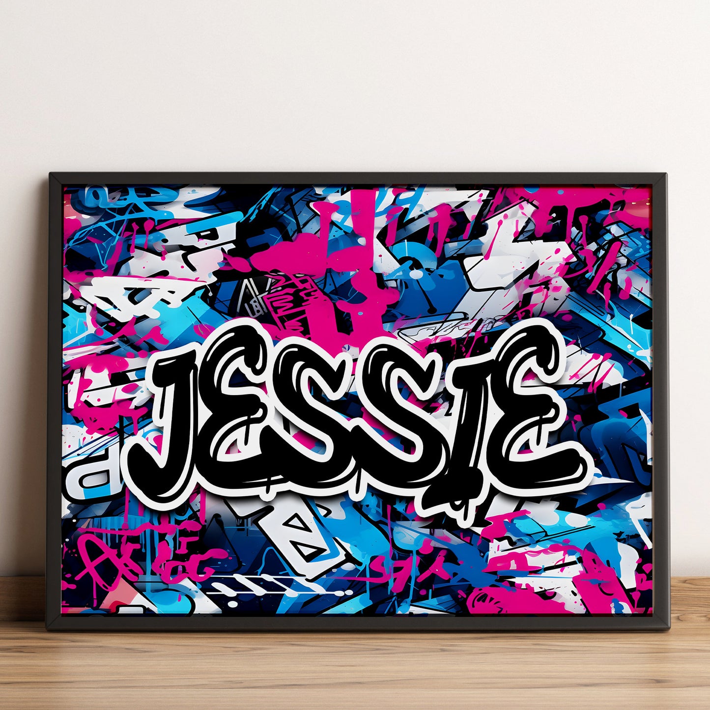 Personalised Name Graffiti Wall Art Print, Colourful Kids Room Decor, Boys Girls Childrens Bedroom Framed Print, Urban Street Art