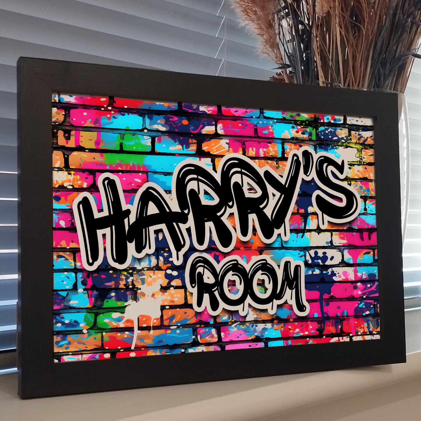 Personalised Name Graffiti Wall Art Print, Colourful Kids Room Decor, Boys Girls Childrens Bedroom Framed Print, Urban Street Art