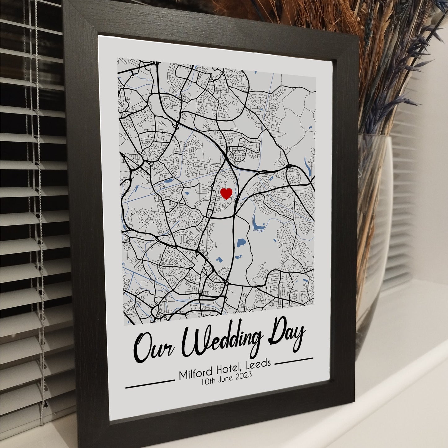 Custom Wedding Day Map Print | Personalised Anniversary Print | 1 Year Paper Anniversary | Wedding Memories Prints | Gifts for Couples