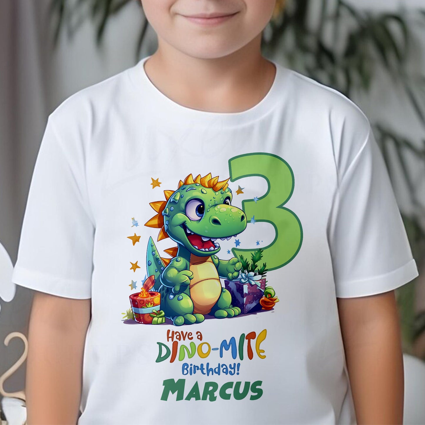 Personalised Dinosaur Birthday T-Shirt | Any Name Any Age | Colourful Dinosaurs | Custom Dinosaur Birthday Gifts for Children