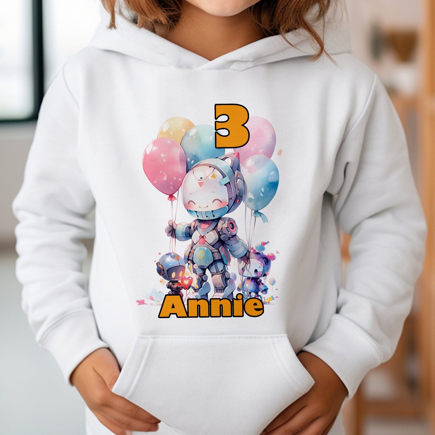 Personalised Robot Birthday T-Shirt, Any Name Any Age, Colourful Robots Party Shirt, Custom Robot Birthday Hoodie, Gifts for Children