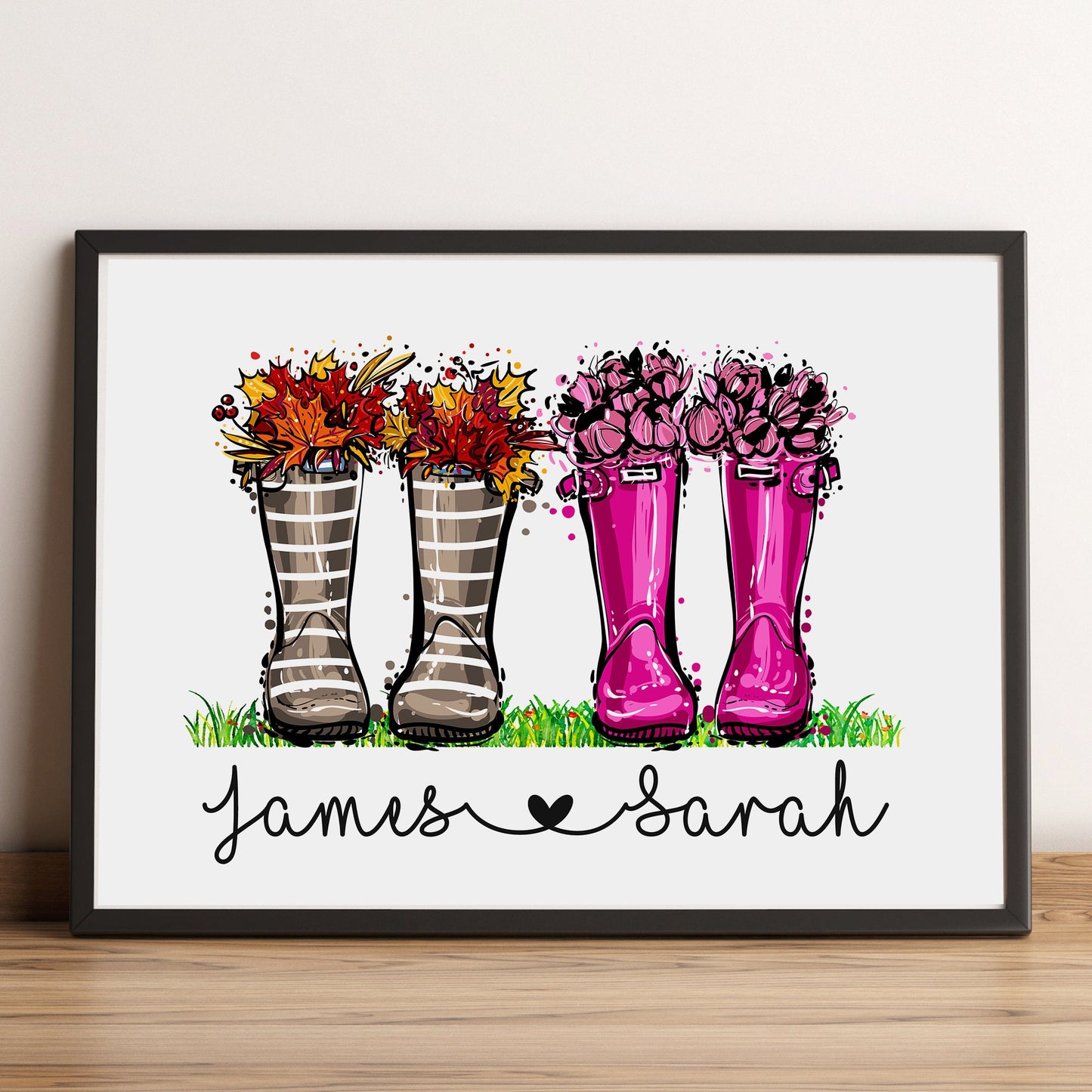 Personalised Wellies Print | Custom Family Shoes Print | Unique Welly Boot Print | Paper Anniversary | Romantic Gifts for Her
