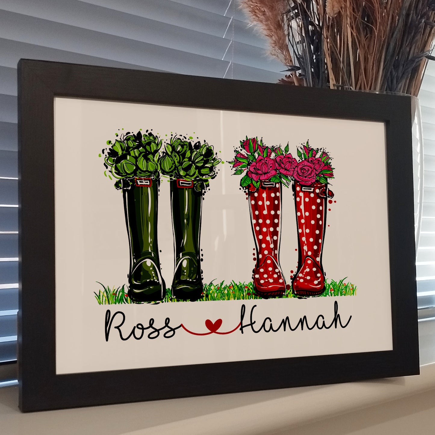 Personalised Wellies Print | Custom Family Shoes Print | Unique Welly Boot Print | Paper Anniversary | Romantic Gifts for Her
