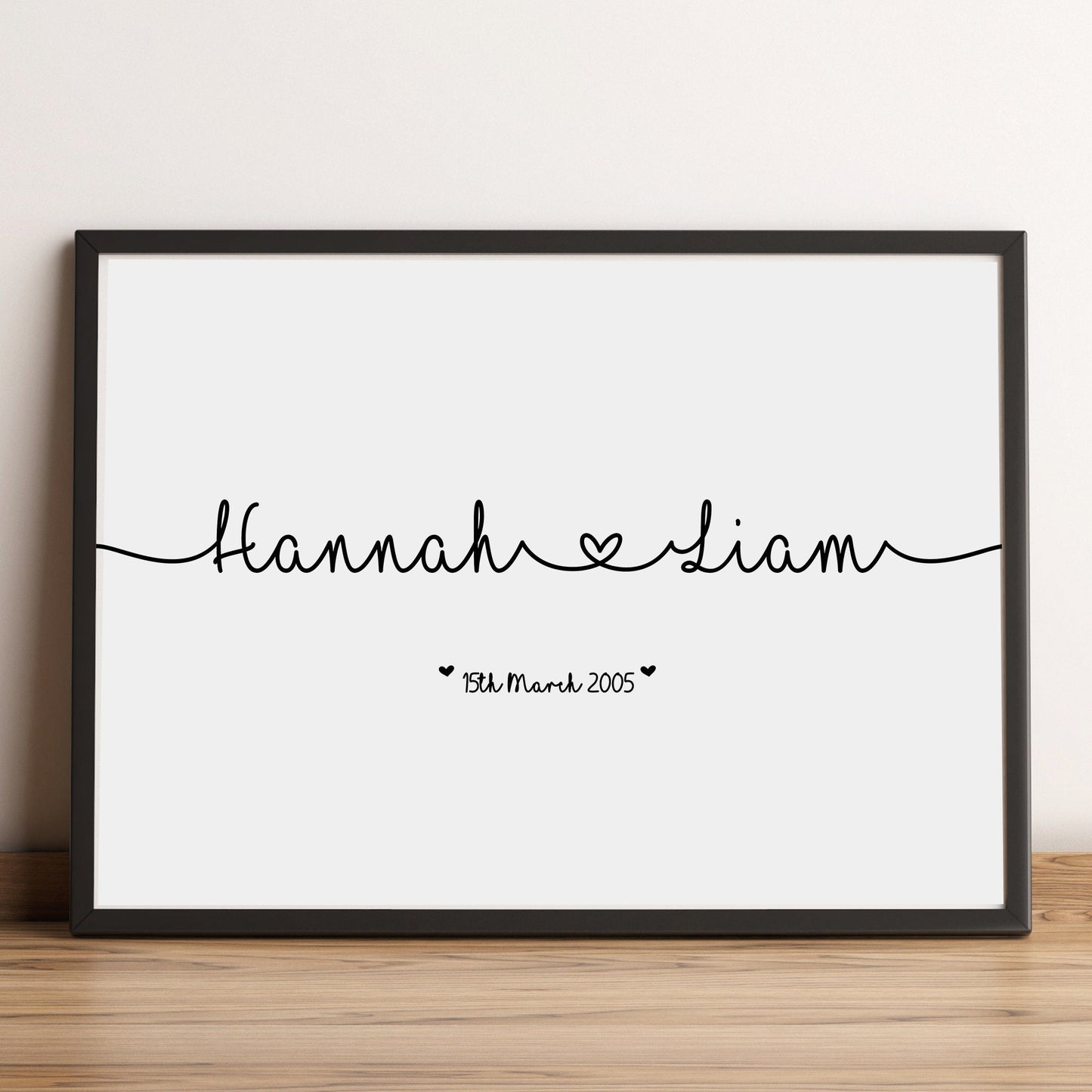 Black and White Typography Print | Custom Name Prints | Thoughtful Gifts for Him | Personalised Paper Anniversary | Romantic Wall Art
