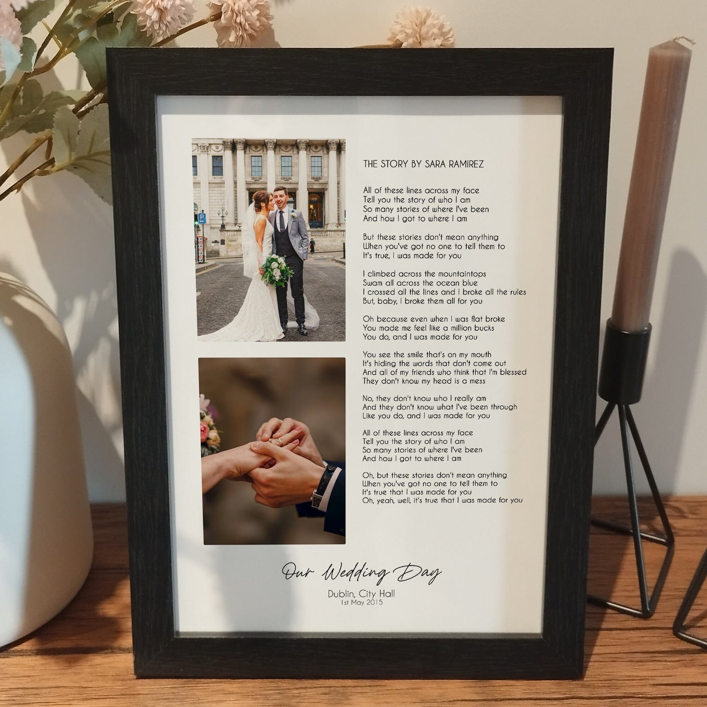 Personalised Wedding Song Lyric Print, Custom Anniversary Song Lyrics Print, Wedding Gifts for Couples, First Dance Song Print