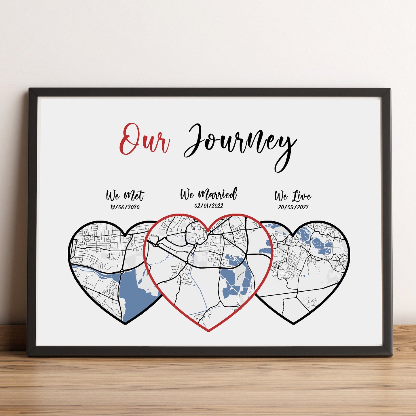 Custom Couples Map Print, Personalised Journey Map Print, Anniversary Gifts for Her Him, Wedding Anniversary Print, Memorable Map Locations