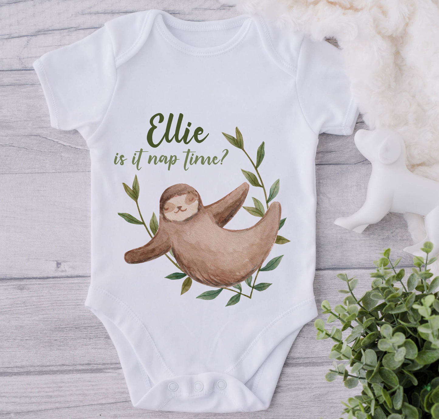 Custom Sloth Babygrow, Personalised Sloth Infant Onesie, New Born Baby Bodysuit, Personalised Baby Grow, Mothers Day Gift, Christening Gift