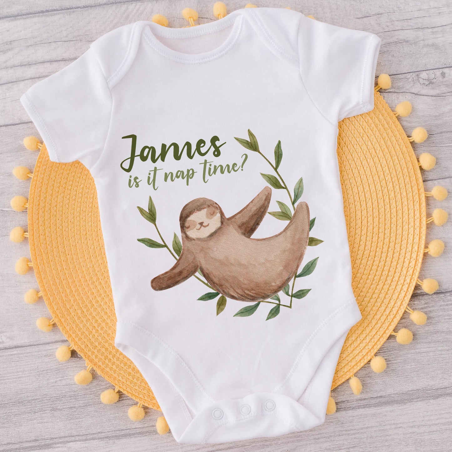 Custom Sloth Babygrow, Personalised Sloth Infant Onesie, New Born Baby Bodysuit, Personalised Baby Grow, Mothers Day Gift, Christening Gift