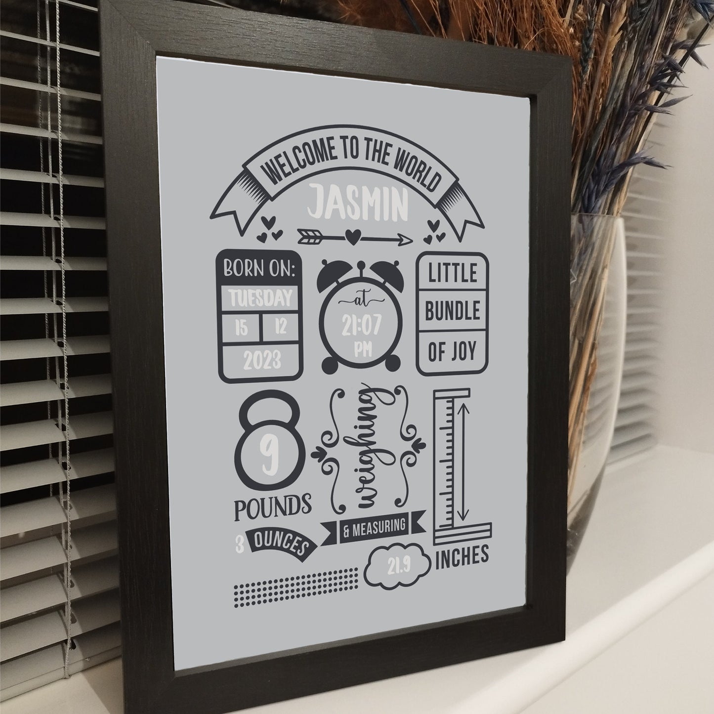 Personalised Baby Birth Stats Print, Baby Birth Announcement Wall Art, New Born Baby Gifts, Mothers Day Gifts, Gift for Mum and Dad