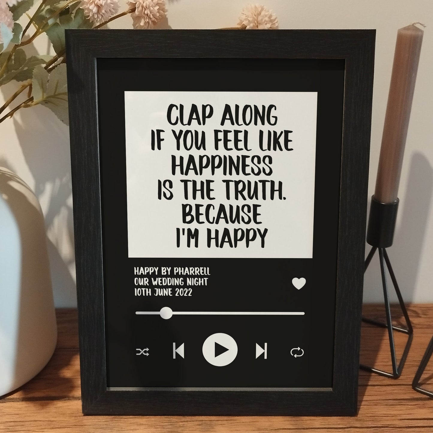 Custom Music Lyric Print | Personalised Song Lyric Wall Art | Spotify Music Player Lyric | Wedding Anniversary Print | Gifts for Couples