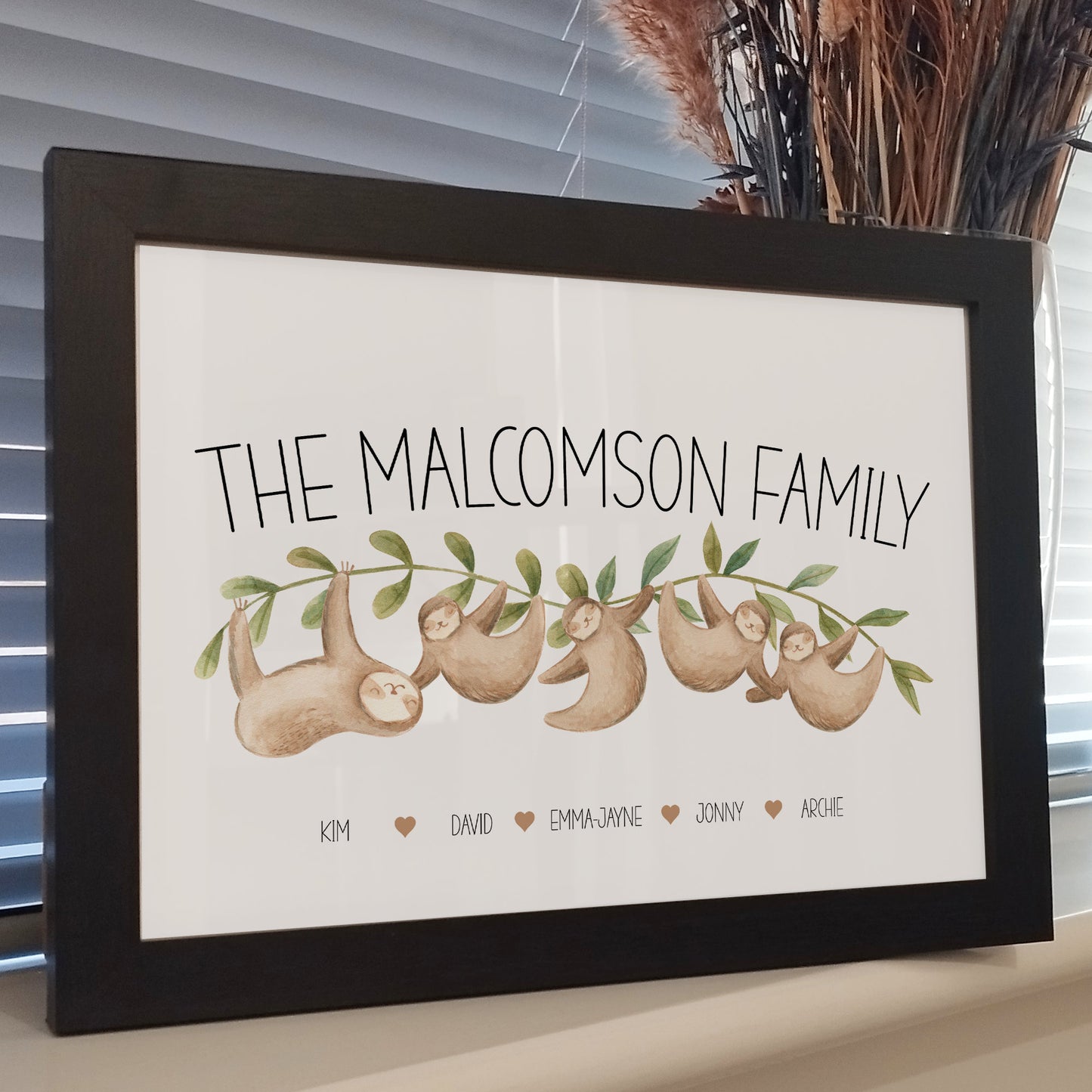 Personalised Family Sloth Print | Unique Sloth Family Gifts | Home Nursery Decor | Presents for Mum | Custom Family Names Print
