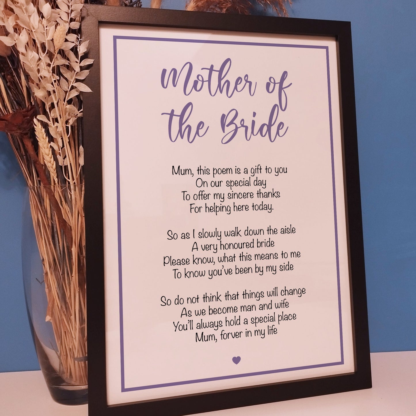 Custom Mother of the Bride Wedding Poem Print | Personalised Wedding Gift for the Brides Mother | Framed Bridal Wedding Day Present