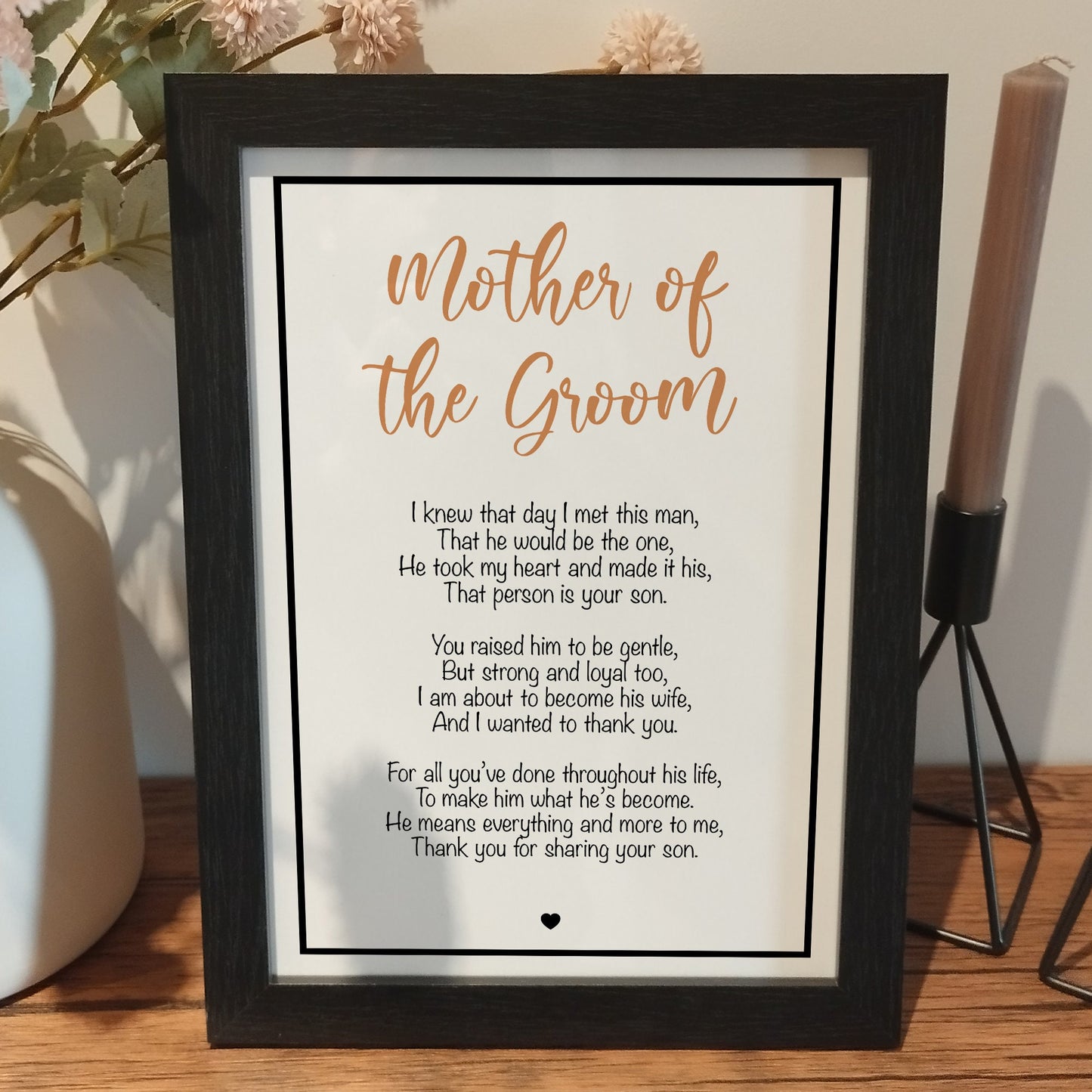 Custom Mother of the Groom Wedding Poem Print | Personalised Framed Groom Wedding Gift | Wedding Day Mother In Law Gift