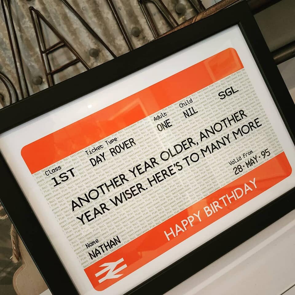 Custom Railway Train Ticket Print | Personalised British Rail Ticket Gift for Him, Dad or Boyfriend | Perfect Travel Gift for Retirement