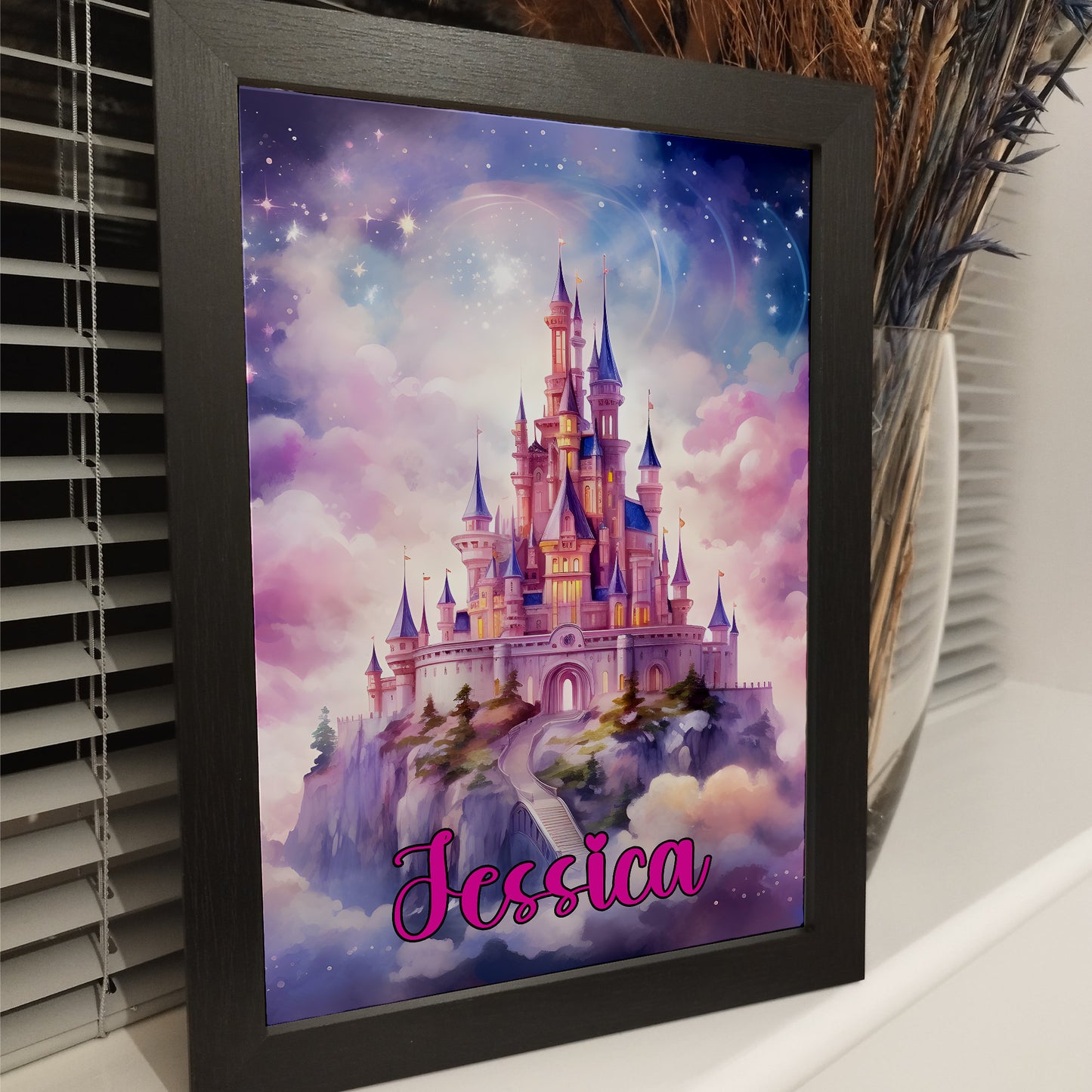 Custom Princess Name Wall Art Print, Childrens Kids Room Decor, Girls Fairytale Castle Bedroom, Personalised Princess Bedroom Print