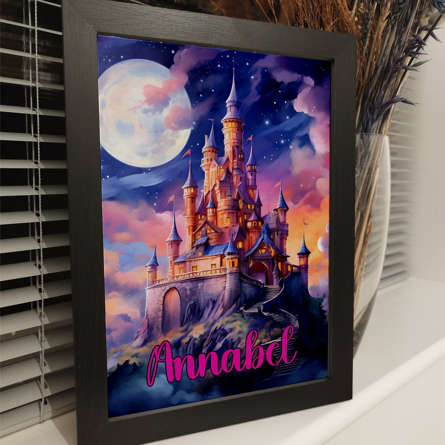 Custom Princess Name Wall Art Print, Childrens Kids Room Decor, Girls Fairytale Castle Bedroom, Personalised Princess Bedroom Print