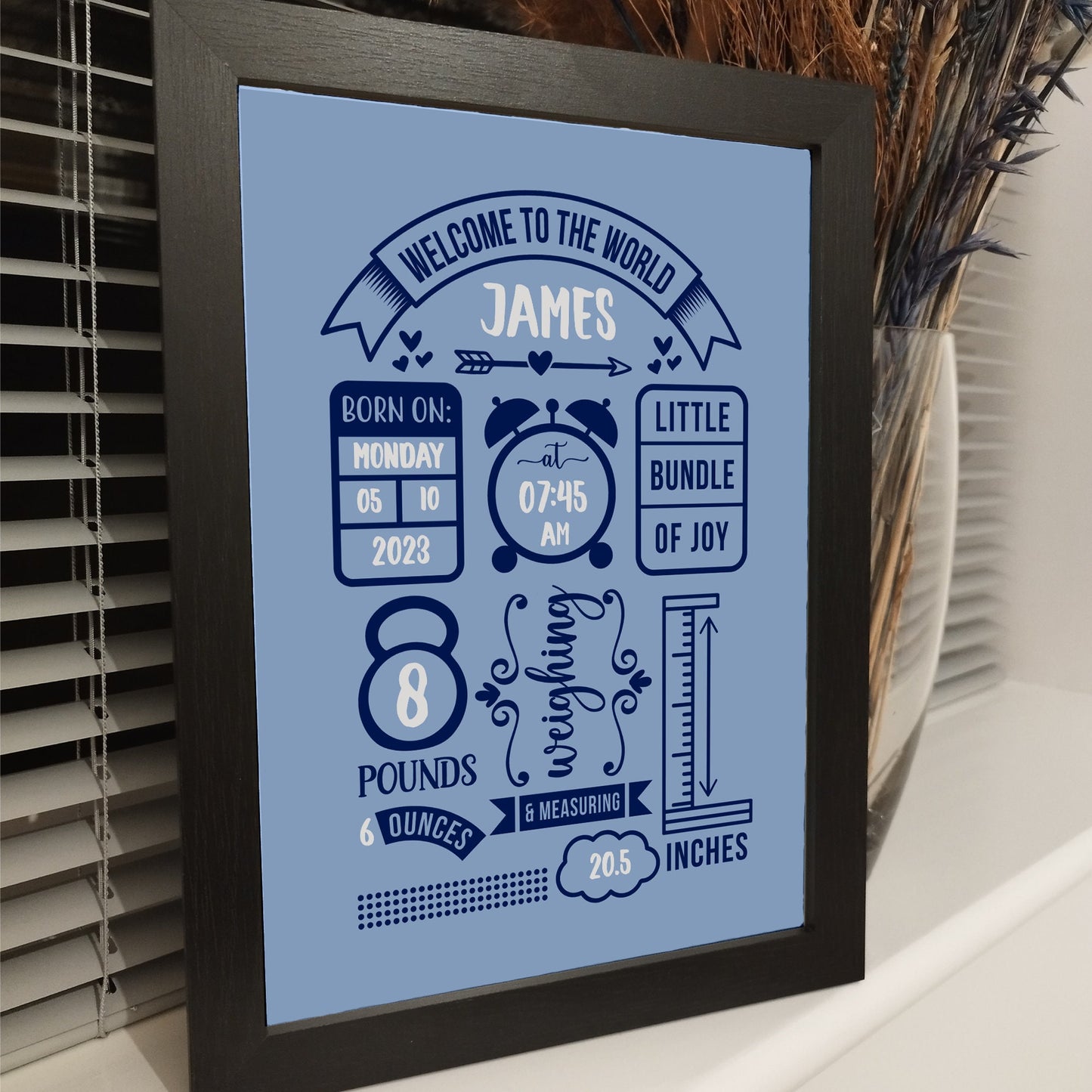 Personalised Baby Birth Stats Print, Baby Birth Announcement Wall Art, New Born Baby Gifts, Mothers Day Gifts, Gift for Mum and Dad