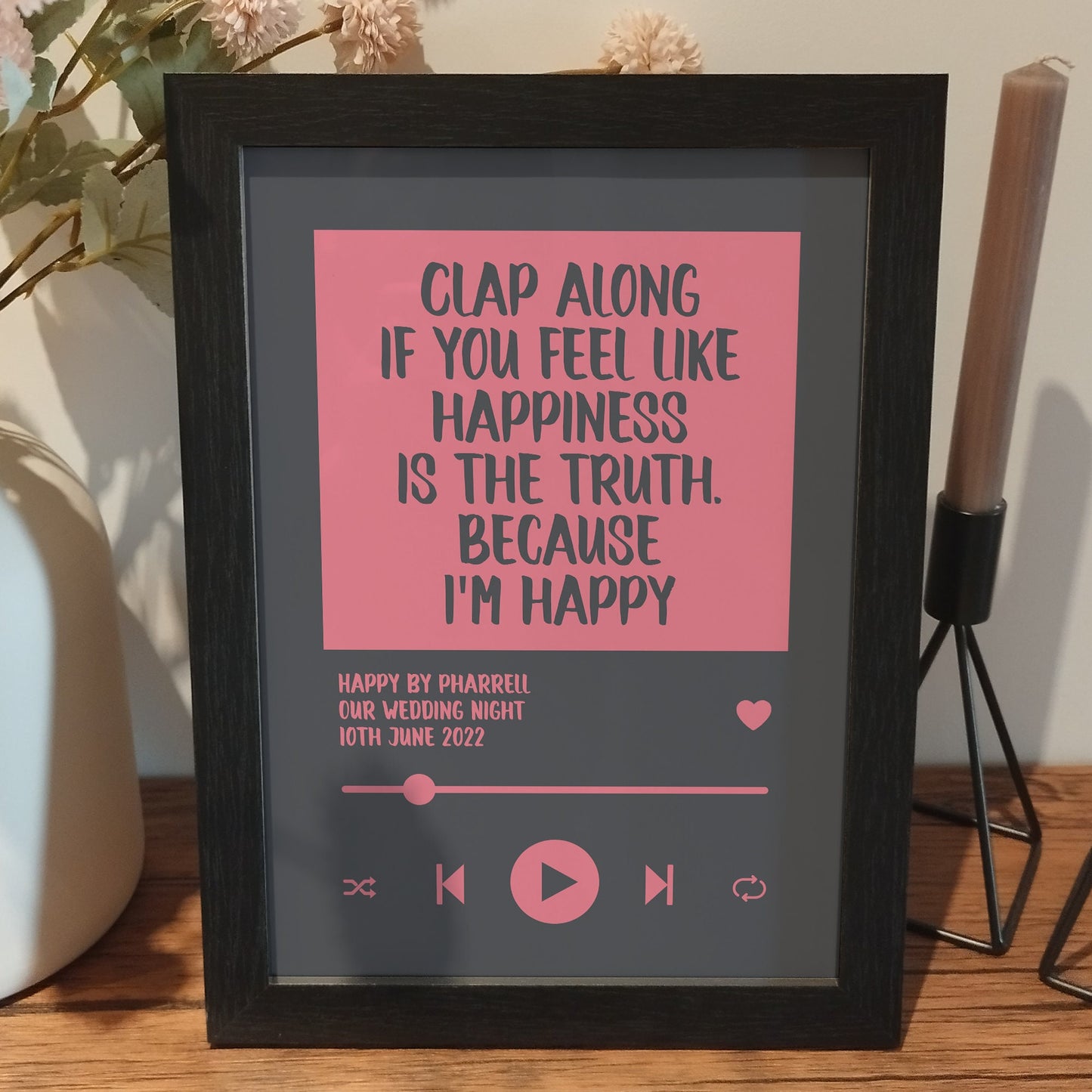 Custom Music Lyric Print | Personalised Song Lyric Wall Art | Spotify Music Player Lyric | Wedding Anniversary Print | Gifts for Couples