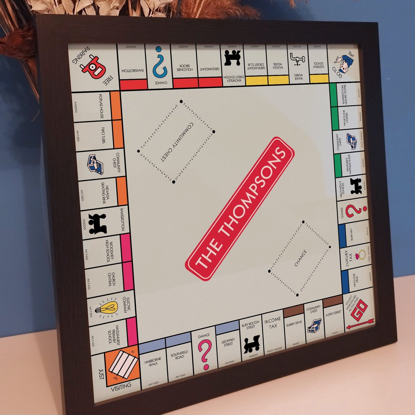 Personalised Monopoly Board Print | Custom Digital Monopoly Board Prints | Unique Monopoly Board Game Framed Poster