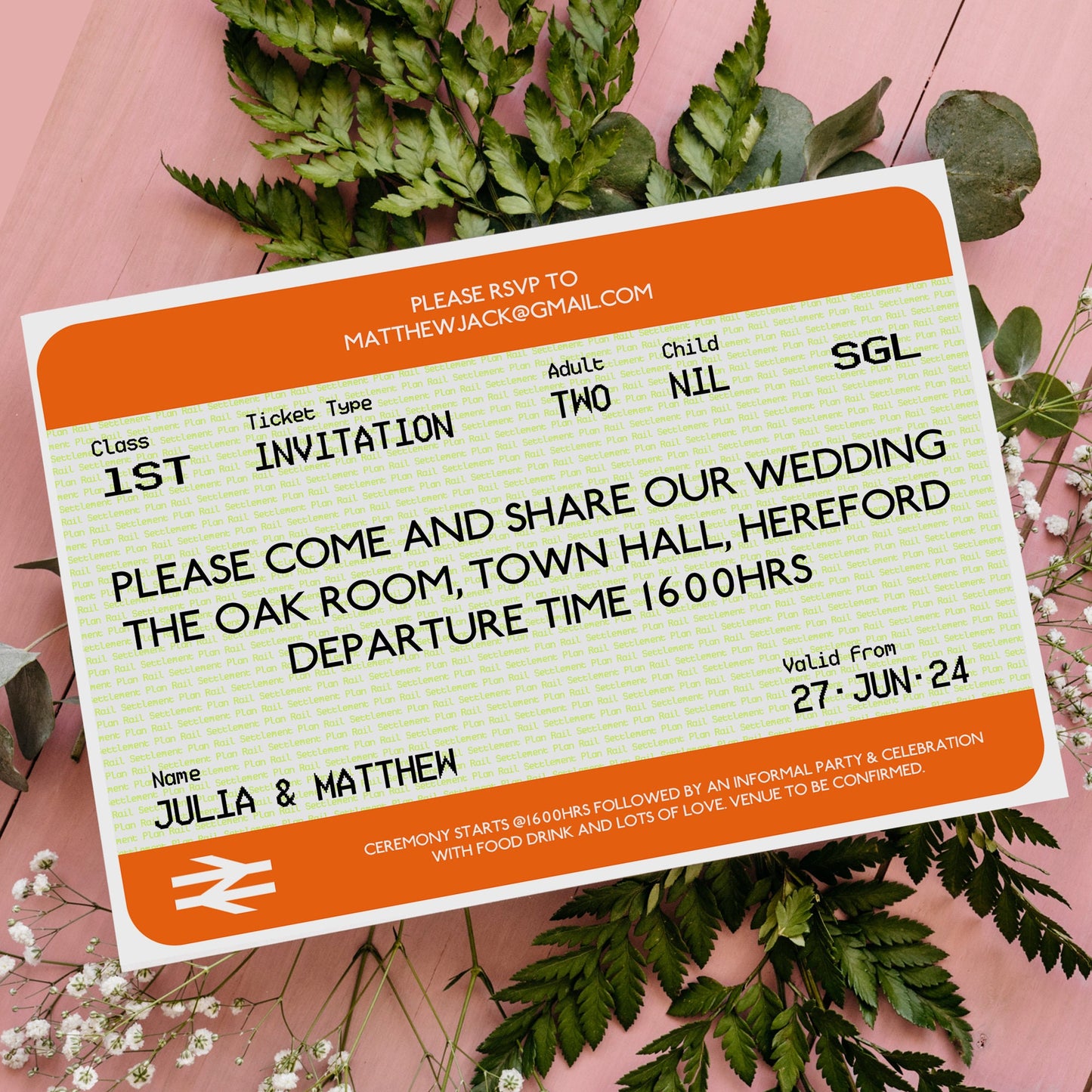 Custom Train Ticket Save The Date Invitations | Personalised Railway Wedding Invites | Unique Train Ticket Travel Wedding