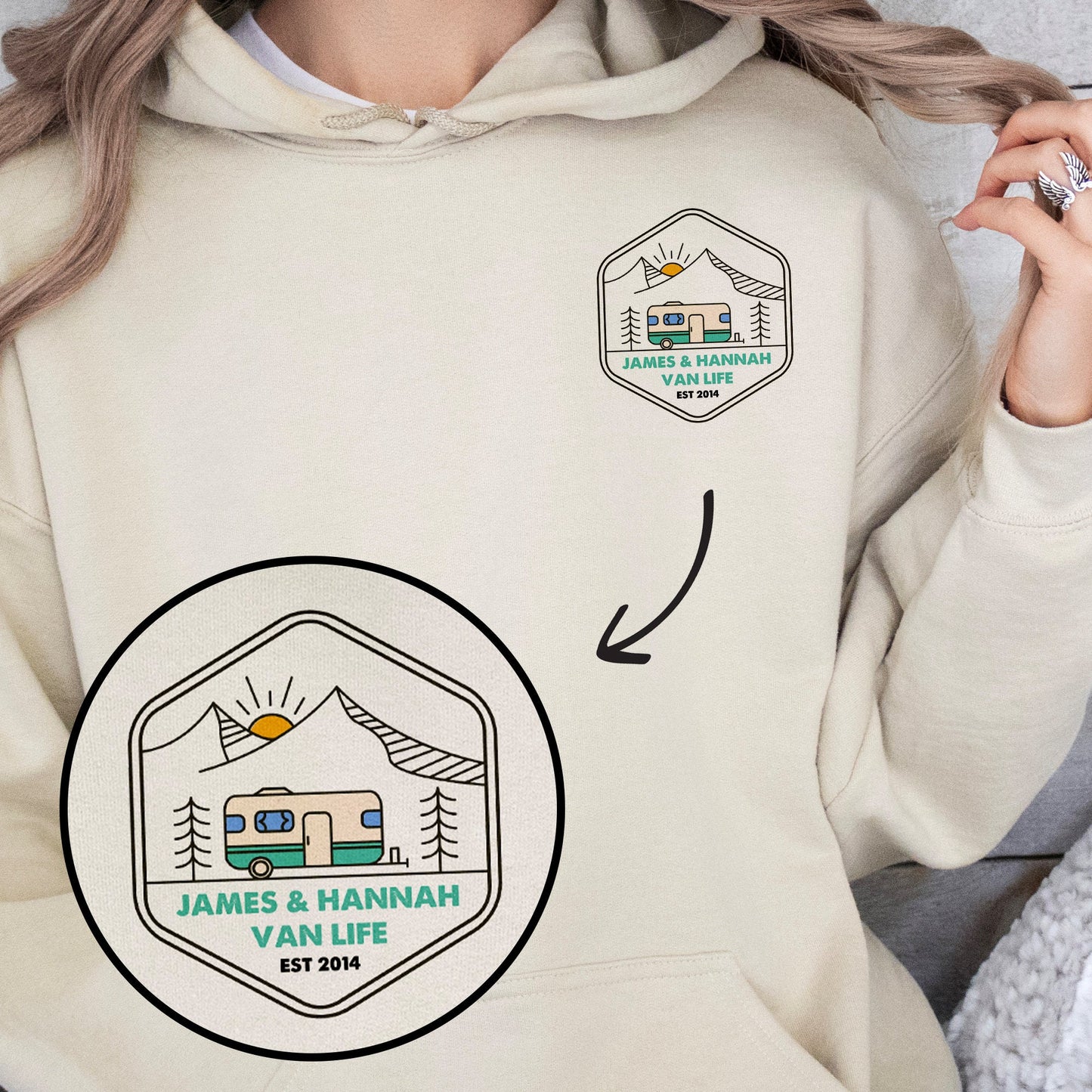 Custom Caravan Hoodie Gift for Couples | Personalised Van Life Gift for Him Her | Camping Motorhome Jumper | Touring Caravan Travel Gift
