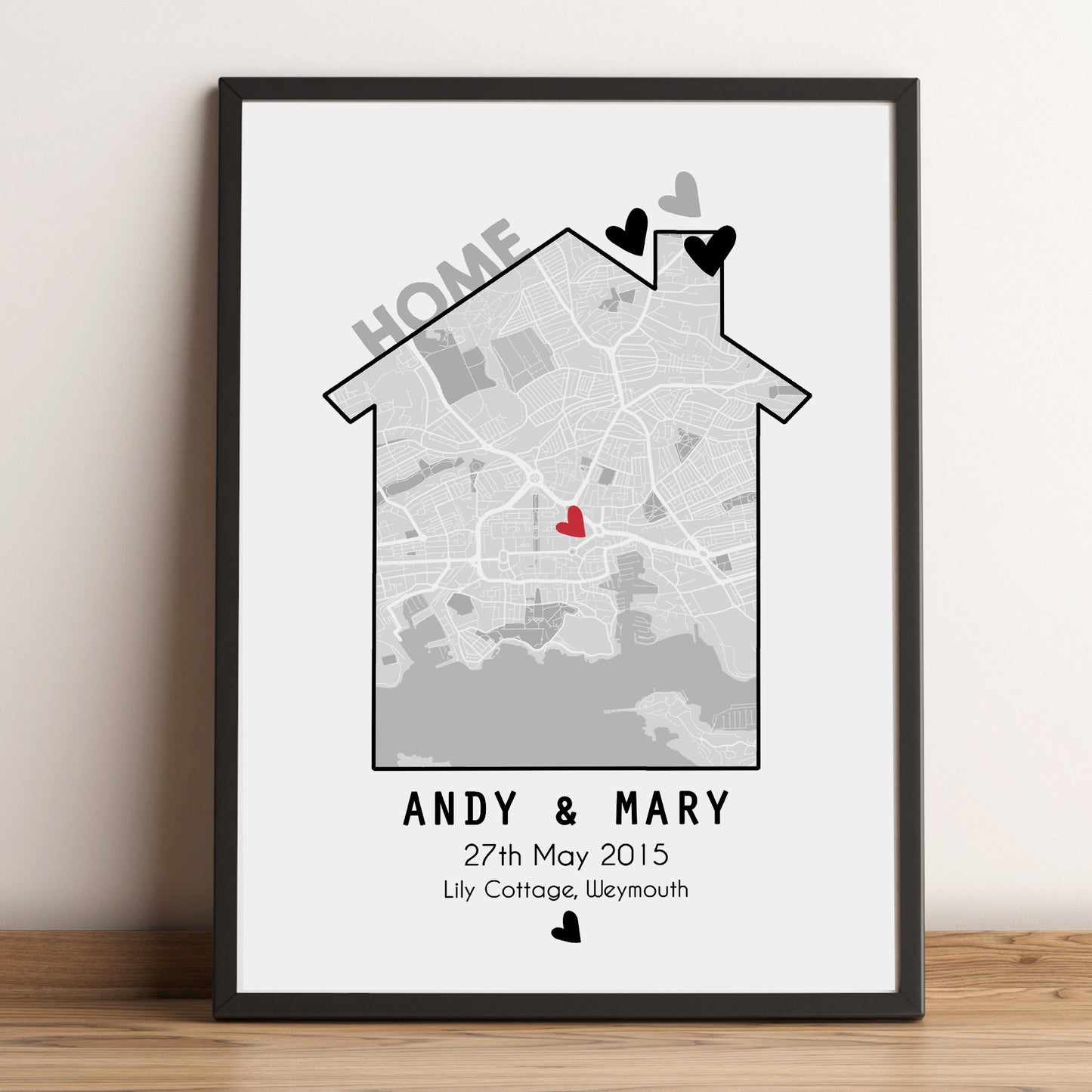Our First Home Custom Map Print | Personalised New Home Anniversary Gift | Home is Where the Heart is Print | New House Wall Art for Couples
