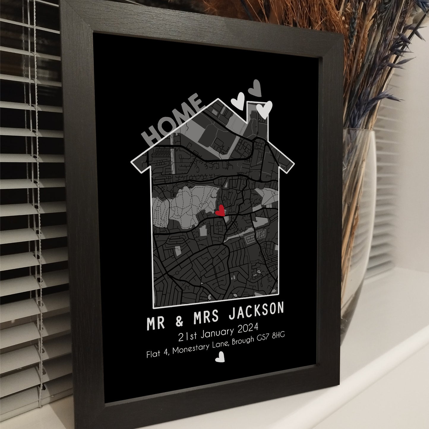 Our First Home Custom Map Print | Personalised New Home Anniversary Gift | Home is Where the Heart is Print | New House Wall Art for Couples