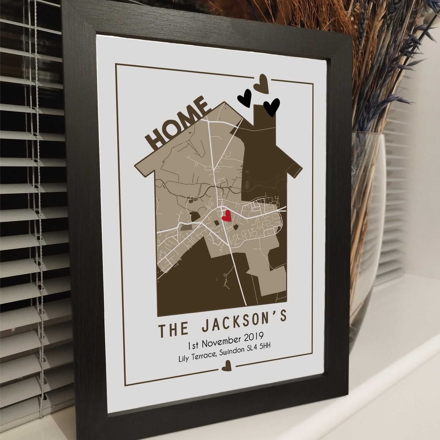 Custom Our New Home Map Print | Personalised First Home Anniversary Gift | Home is Where the Heart is Print | New House Wall Art for Couples