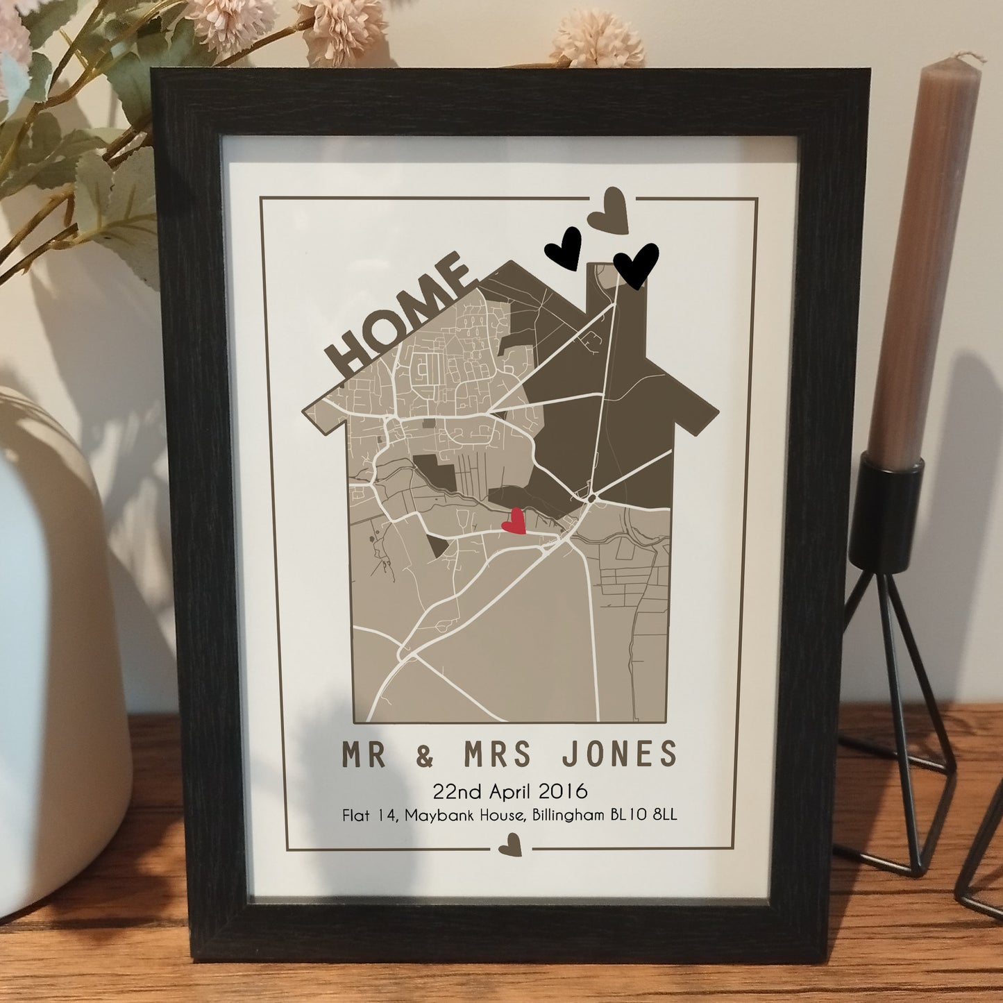 Custom Our New Home Map Print | Personalised First Home Anniversary Gift | Home is Where the Heart is Print | New House Wall Art for Couples
